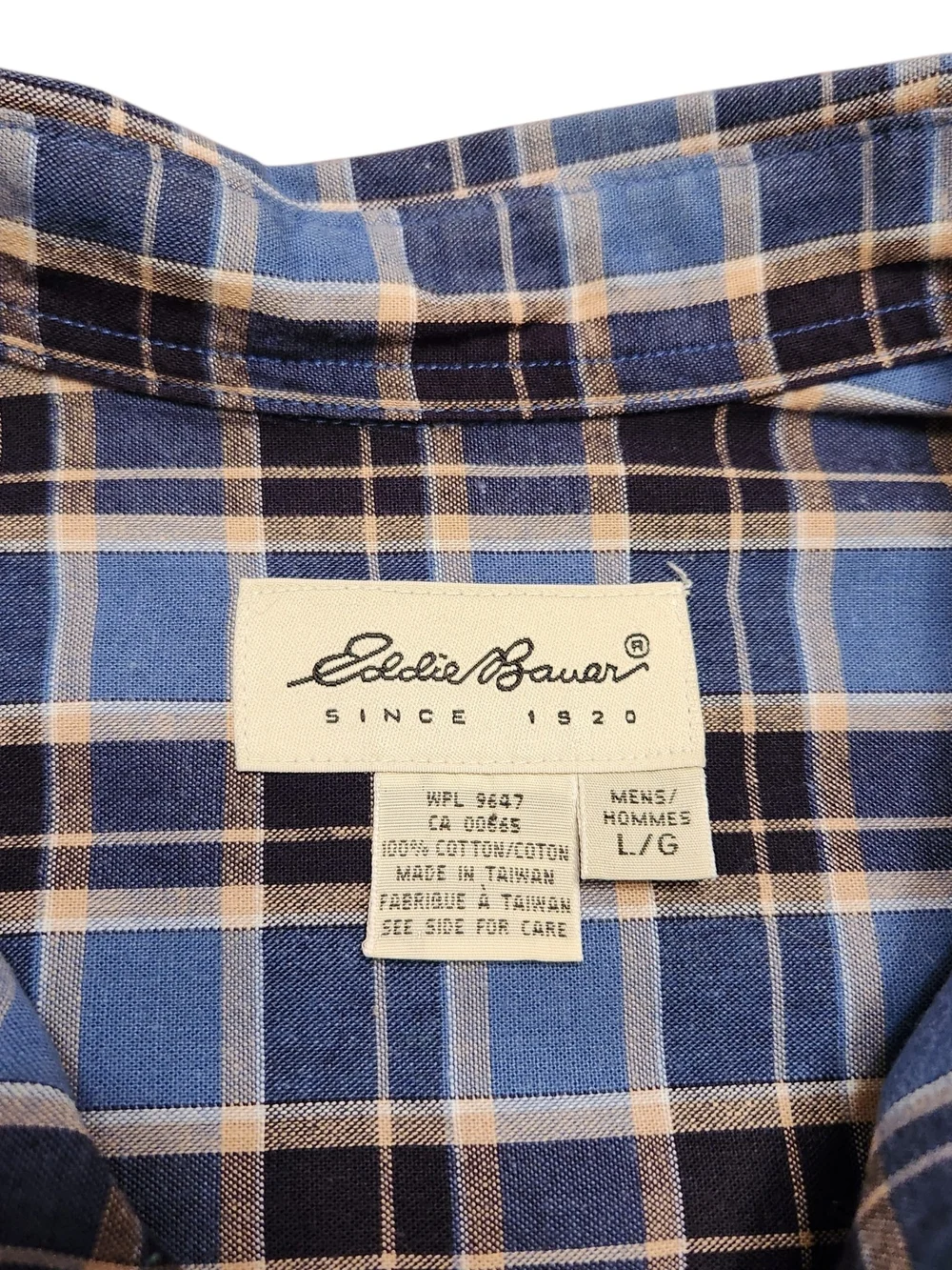 Eddie Bauer Men's Size Large Micro-Check Plaid Cotton Button-Down Shirt Office
